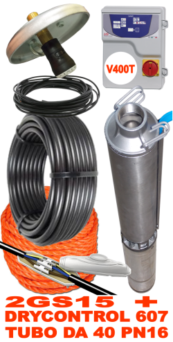 Impianto di sollevamento acqua per pozzo con pompa sommersa 2GS15 - 2,00 HP trifase e linea  elettrica max 200ml